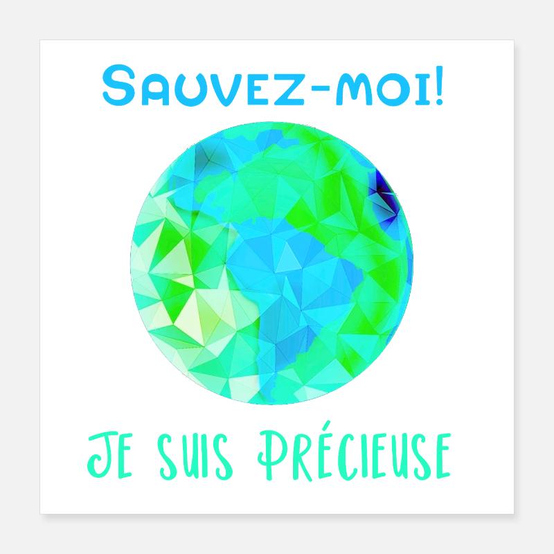 Globe Géométrique Bleu Vert Sauvez moi! Poster 40 x 40 cm