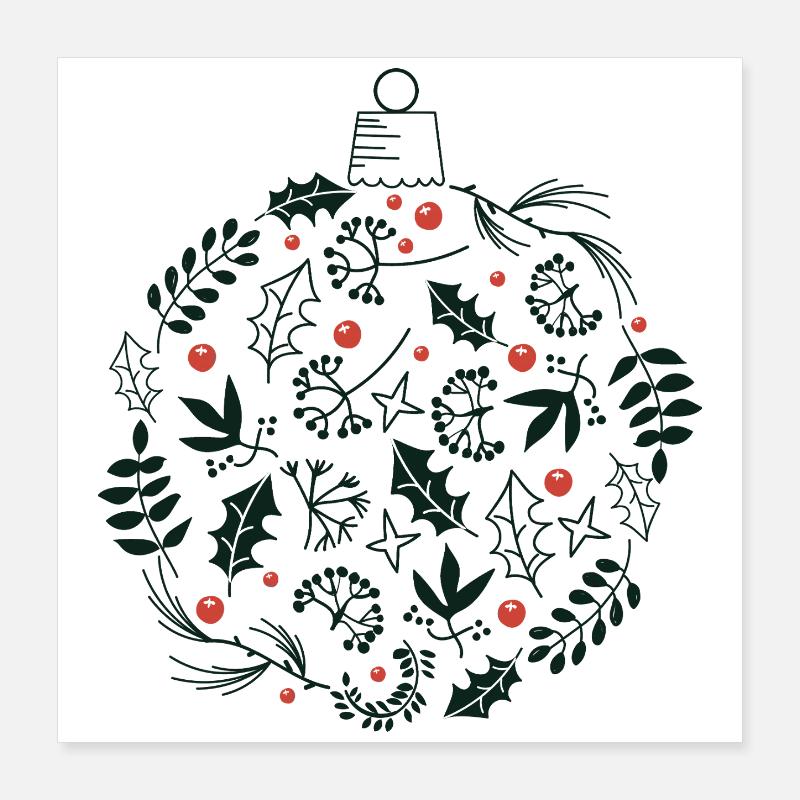 Weihnachtskugel mit Stechpalme und Vogelbeerblättern Poster 40x40 cm