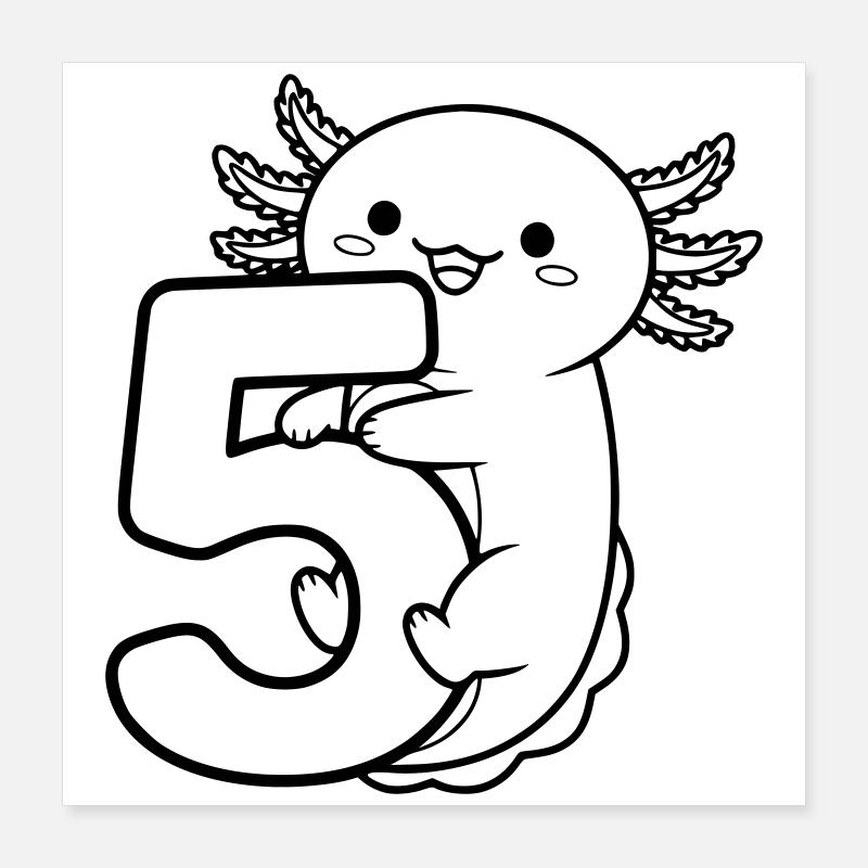 Axolotl serrant l’illustration du dessin animé numéro 5 Poster 40 x 40 cm