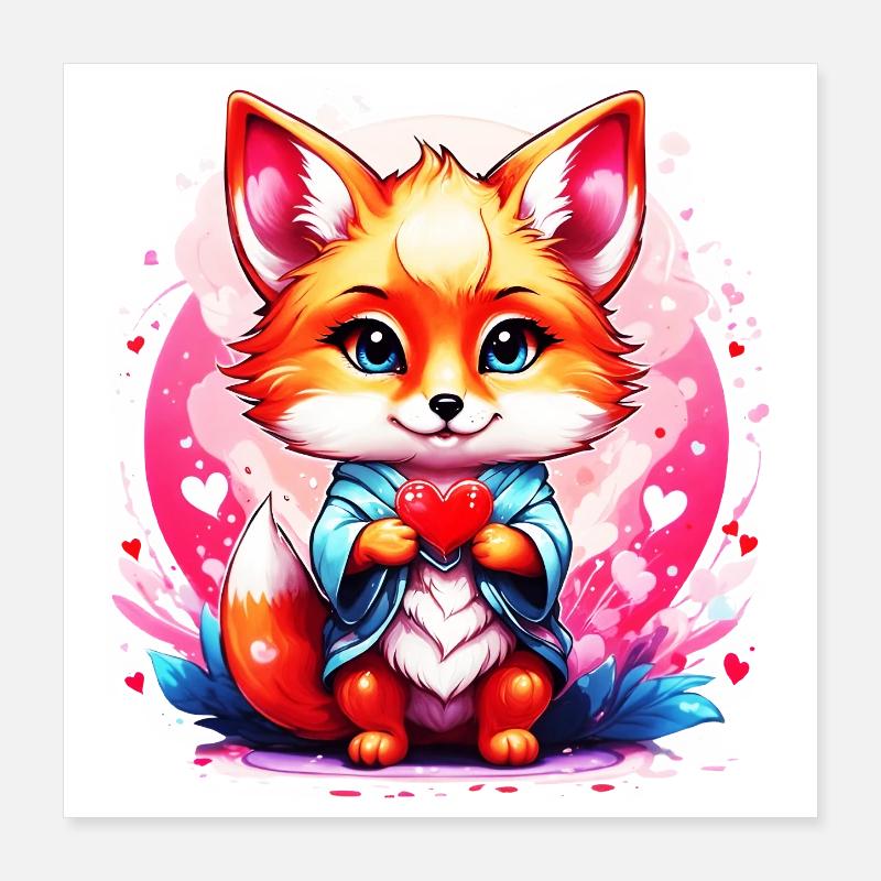 Kawaii Chibi Fox Poster 40 x 40 cm