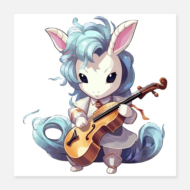 La licorne jouant du violon Poster 40 x 40 cm