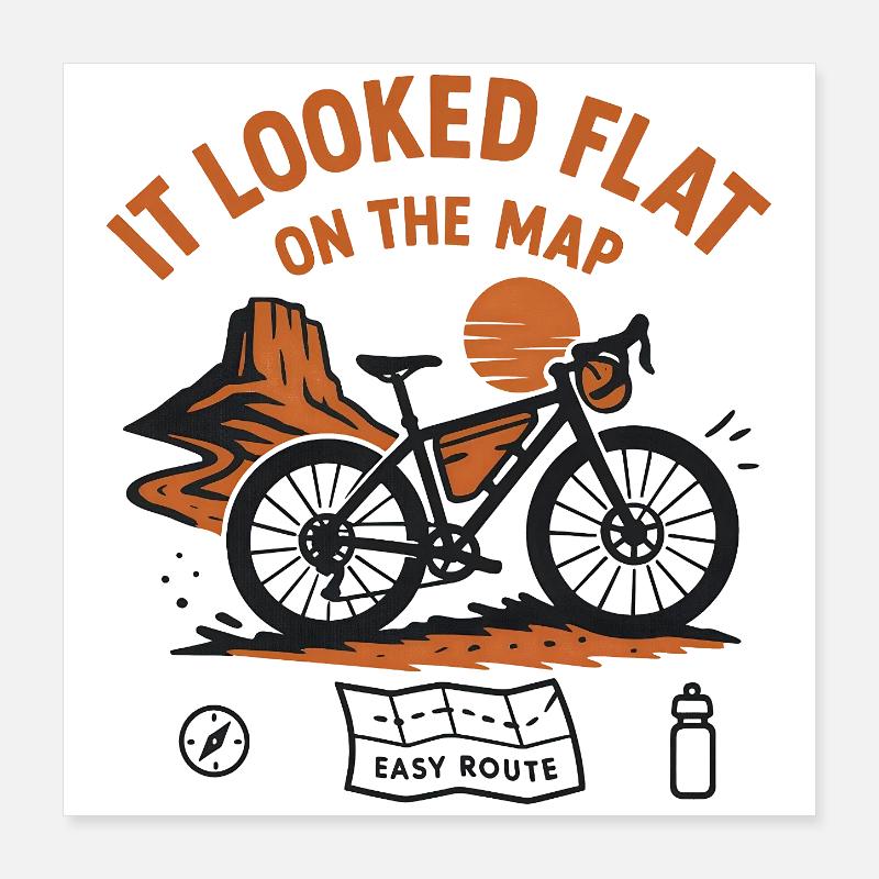 Tee de l’itinéraire cycliste Flat On the Map Poster 40 x 40 cm