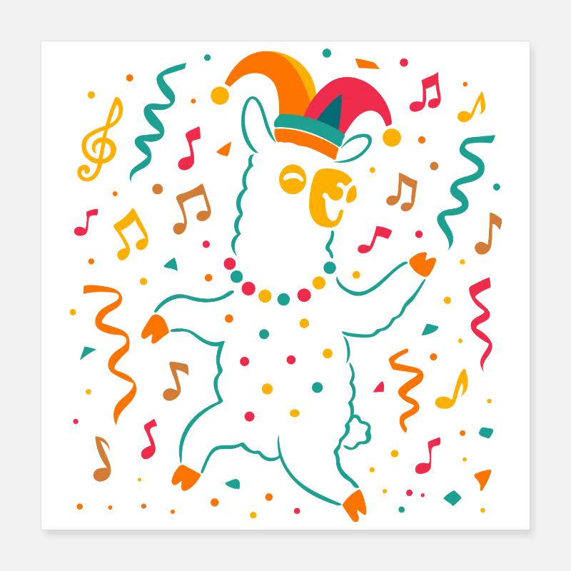 Dancing Carnival Alpaca with Jester's Cap Poster 16" x 16" (40x40 cm)