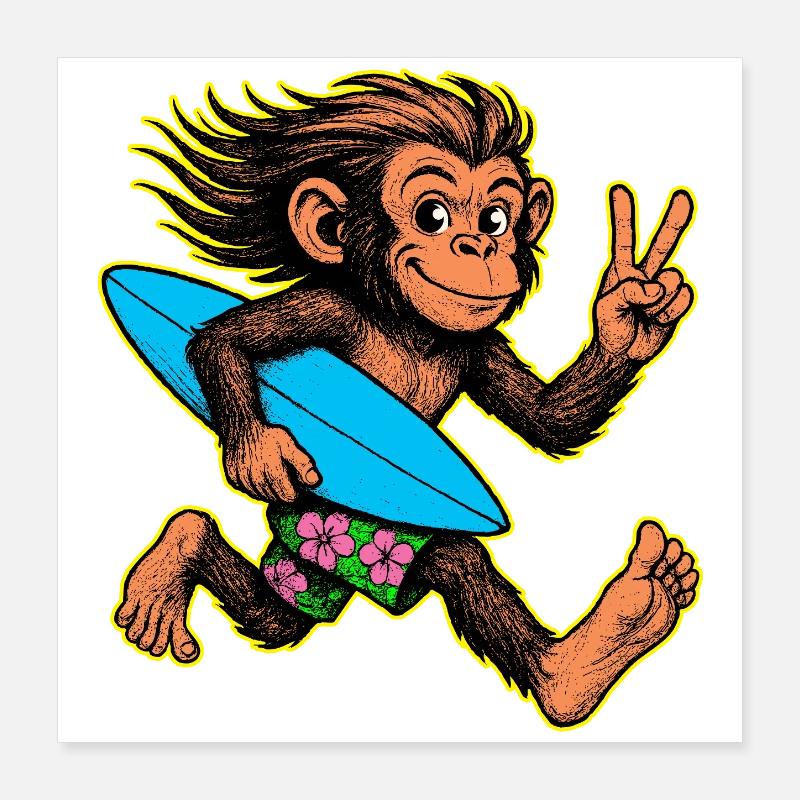 Surf-Monkey-Surf-Vibes Poster 40x40 cm