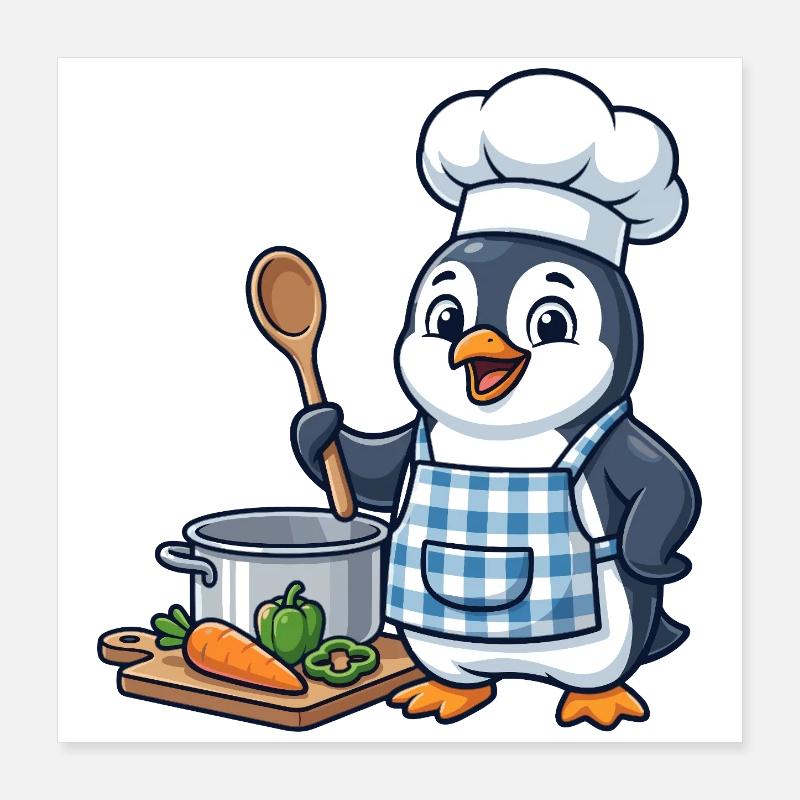 Penguin Chef Vegetable Cooking Poster 16" x 16" (40x40 cm)