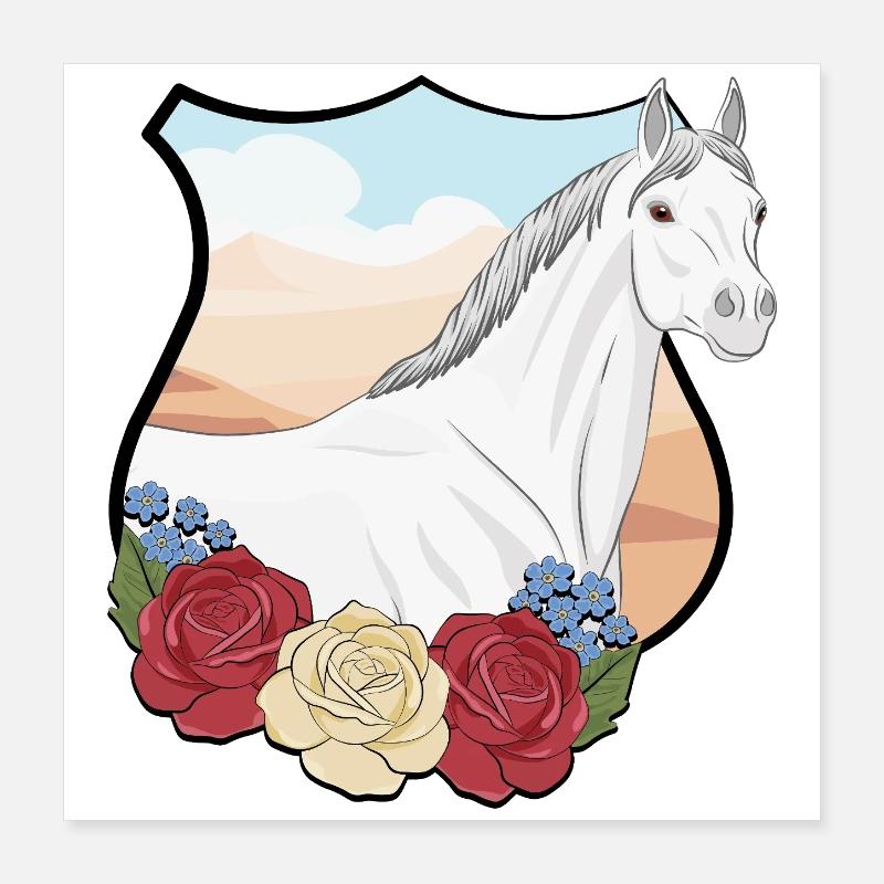 Un cheval Abbayan avec des fleurs dans un écusson Poster 40 x 40 cm