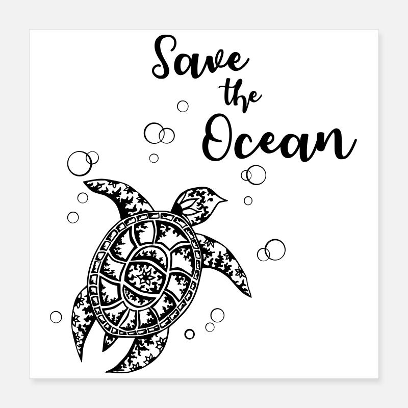 Save the Ocean - tortue Poster 40 x 40 cm