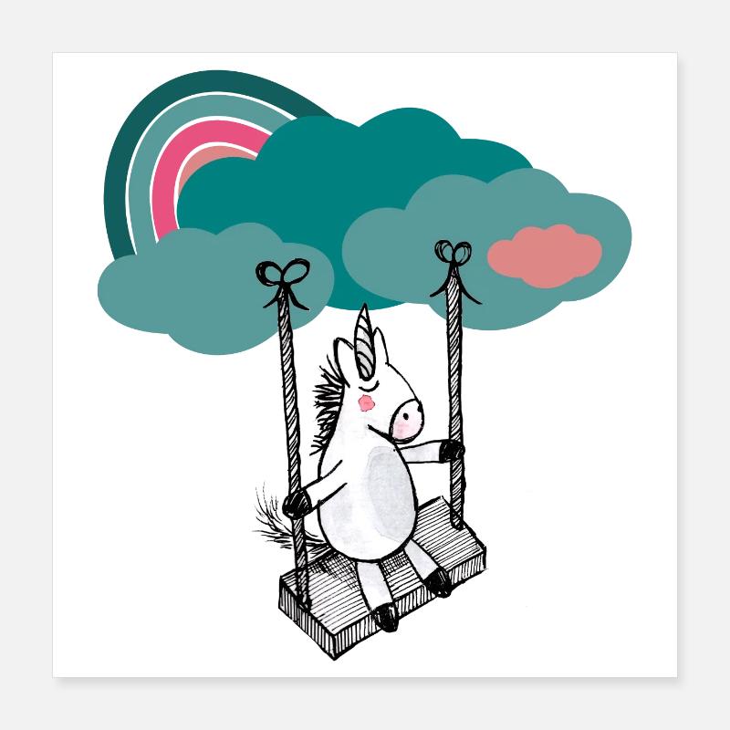 Glückliches Einhorn Poster 40x40 cm