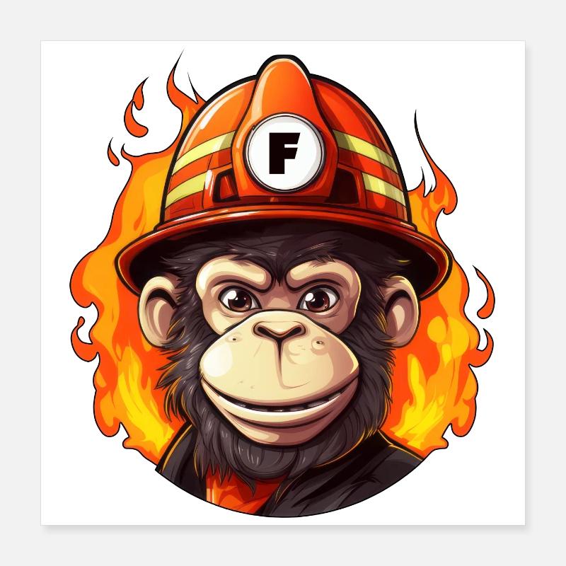 Fire Brigade Monkey Poster 16" x 16" (40x40 cm)