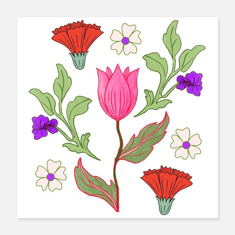 Tulip Bouquet Floral Pattern Poster 16" x 16" (40x40 cm)