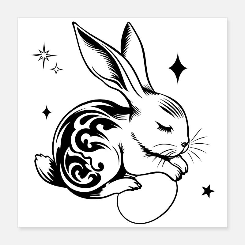 Sleeping Easter Bunny with Tribal and Eggs Poster 16" x 16" (40x40 cm)