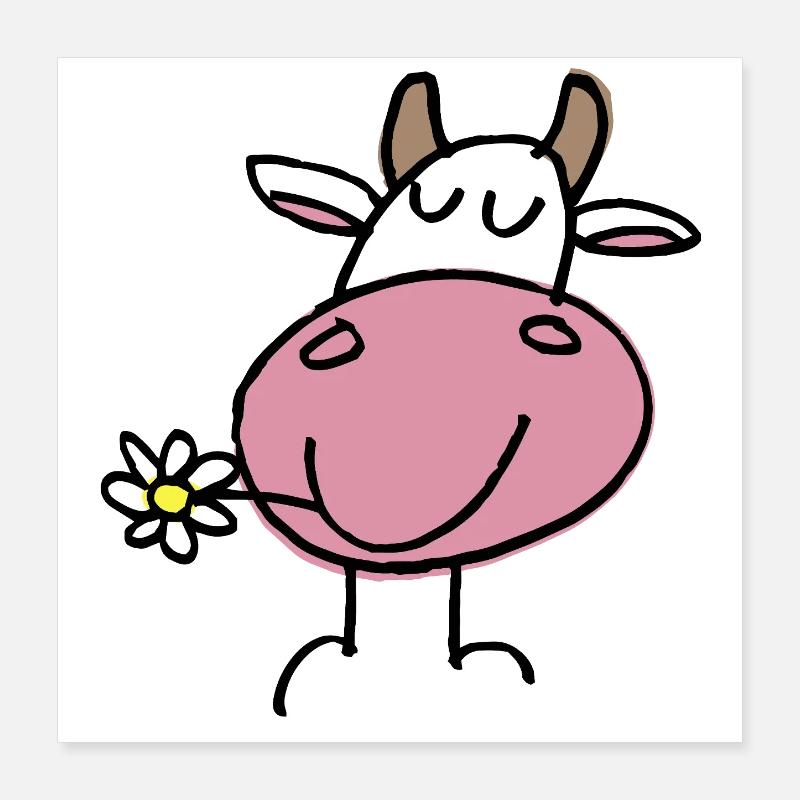 Merry Cow and Delicate Flower Poster 16" x 16" (40x40 cm)