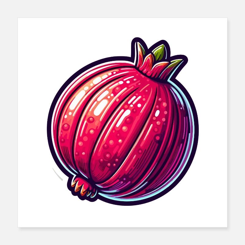 Vibrant Hyper-Realistic Pomegranate Illustration Poster 16" x 16" (40x40 cm)