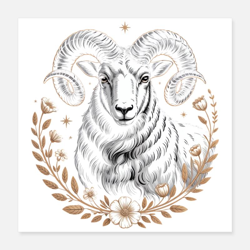 Widder Sternzeichen Mit Blumen Und Sternen Poster 40x40 cm