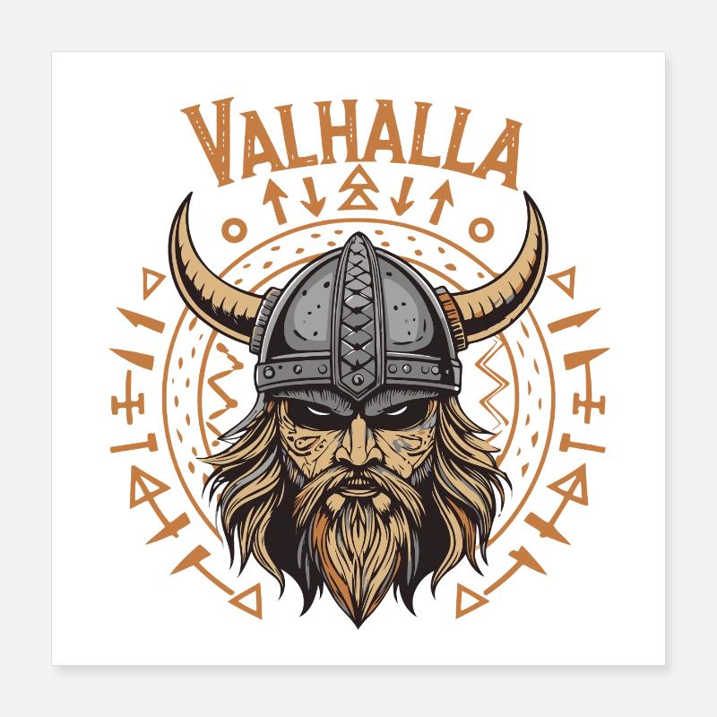 Mächtiger Wikinger mit Walhalla-Helm Poster 40x40 cm