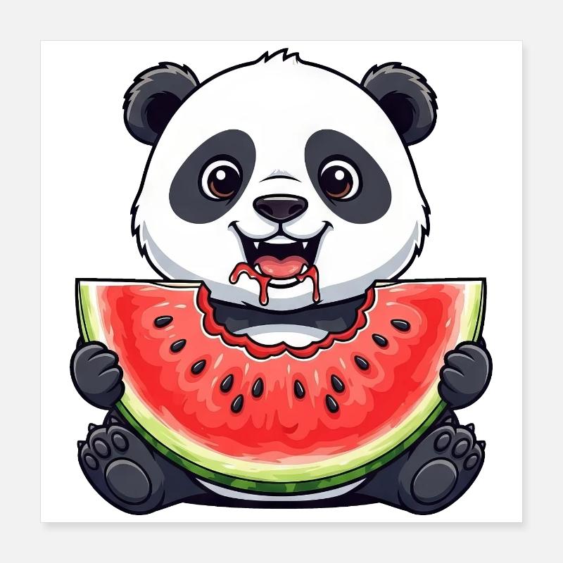 Cute Panda Cartoon Watermelon Summer Fruit Poster 16" x 16" (40x40 cm)