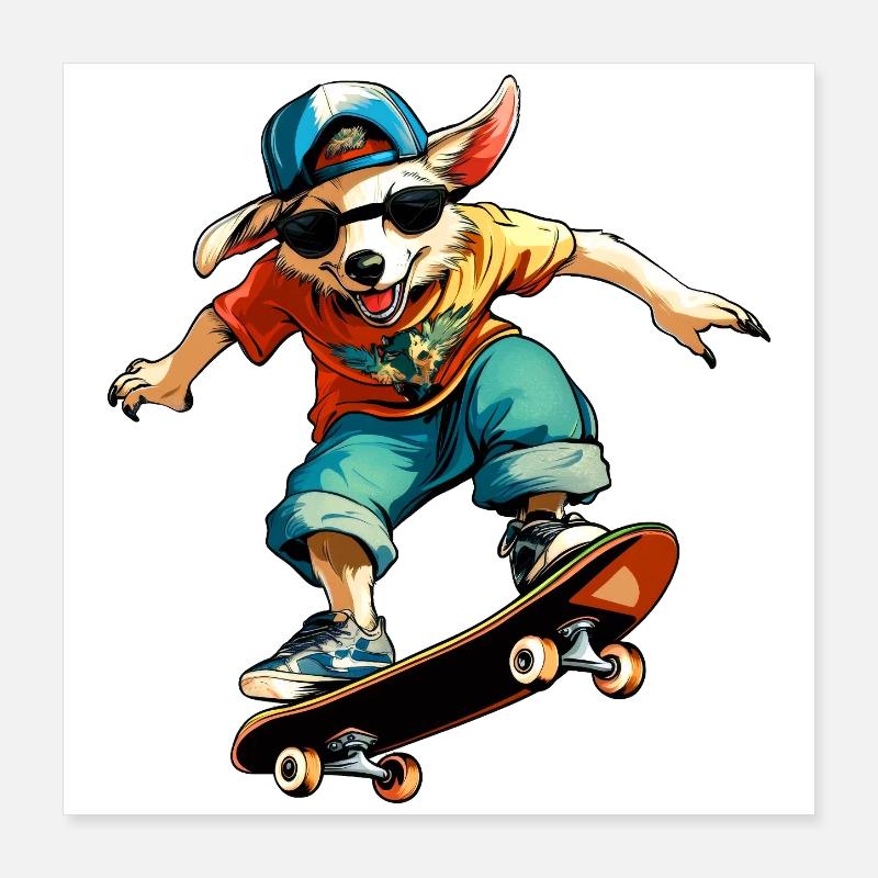 Skateboard Australian Shepherd - Chien Poster 40 x 40 cm