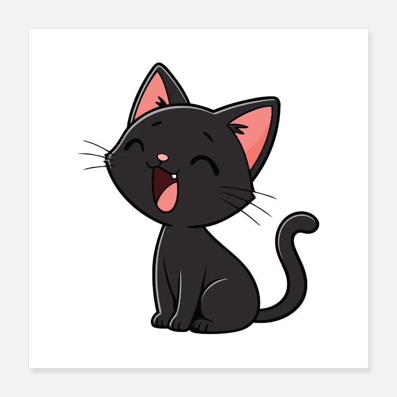 Chaton Noir Rieur Minimal Poster 40 x 40 cm