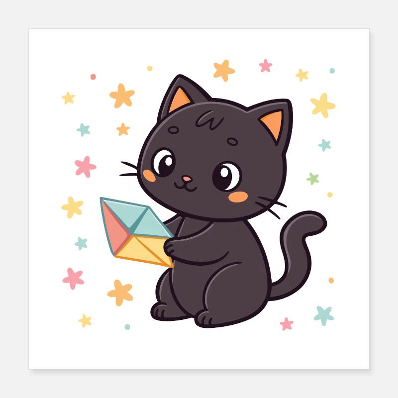 Black Cat and Origami Envelope Poster 16" x 16" (40x40 cm)