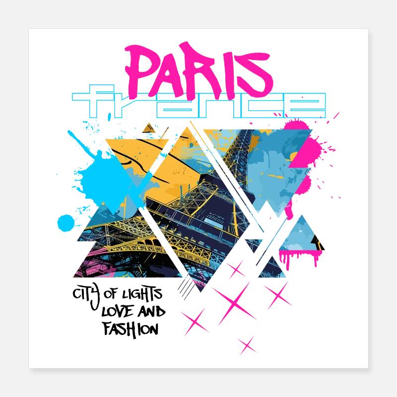 Paris France City Skyline Eiffel Tower Graffiti Poster 16" x 16" (40x40 cm)