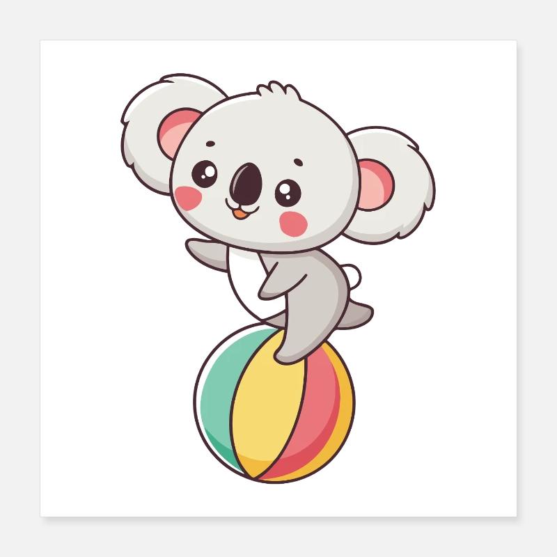 Koala auf regenbogenfarbenem Ball Poster 40x40 cm