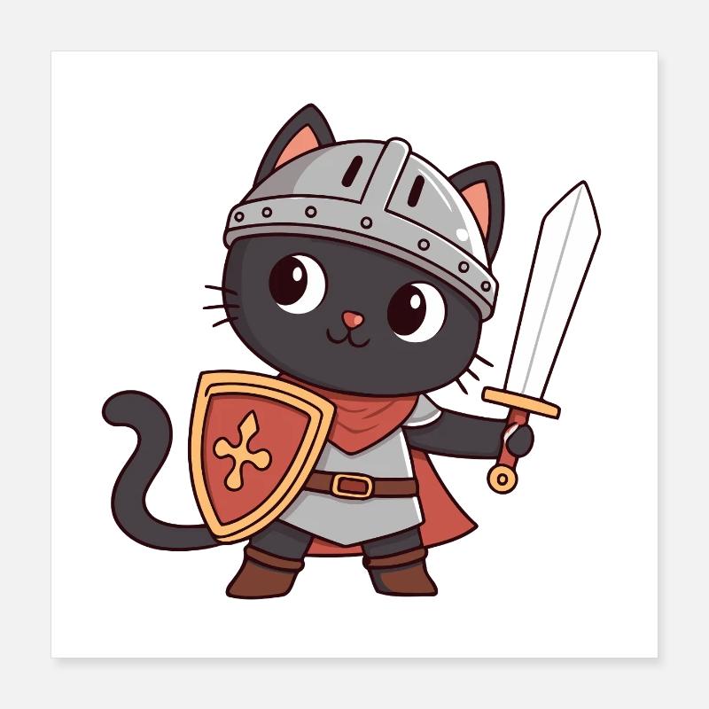 Schwarzer Katzenritter Poster 40x40 cm