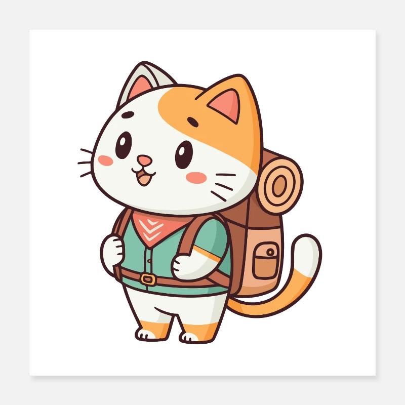 Backpacking Adventure Cat Poster 16" x 16" (40x40 cm)