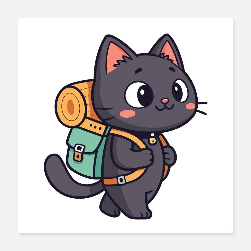 Hiking Cat with Backpack Poster 16" x 16" (40x40 cm)
