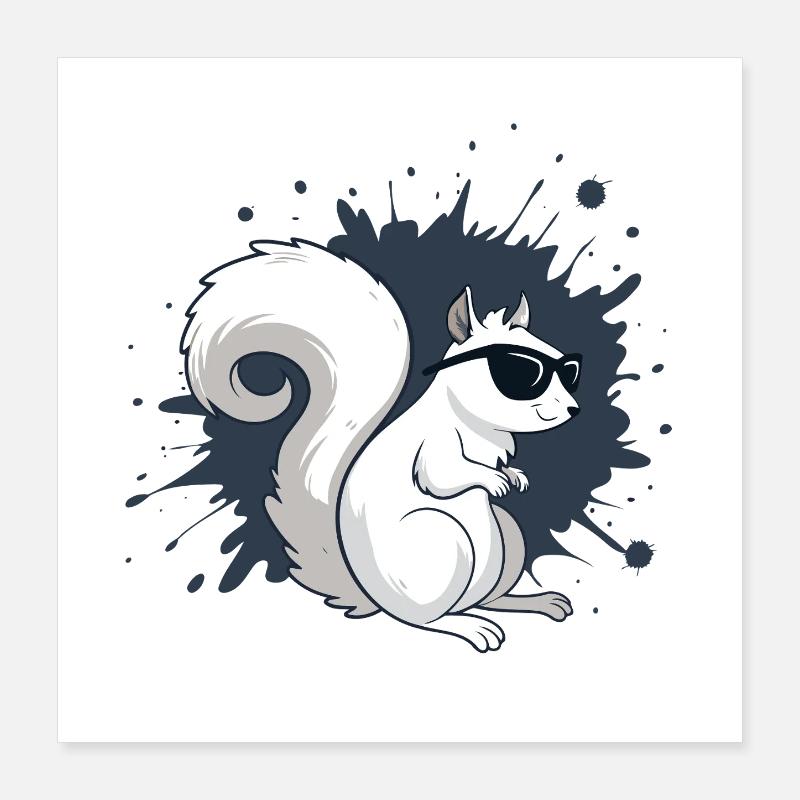 Écureuil blanc chic avec lunettes noires Poster 40 x 40 cm