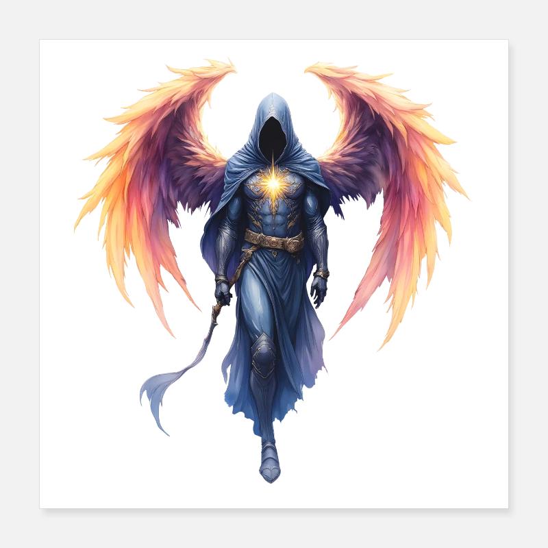 Guerrier Ailé de Feu Bleu Poster 40 x 40 cm