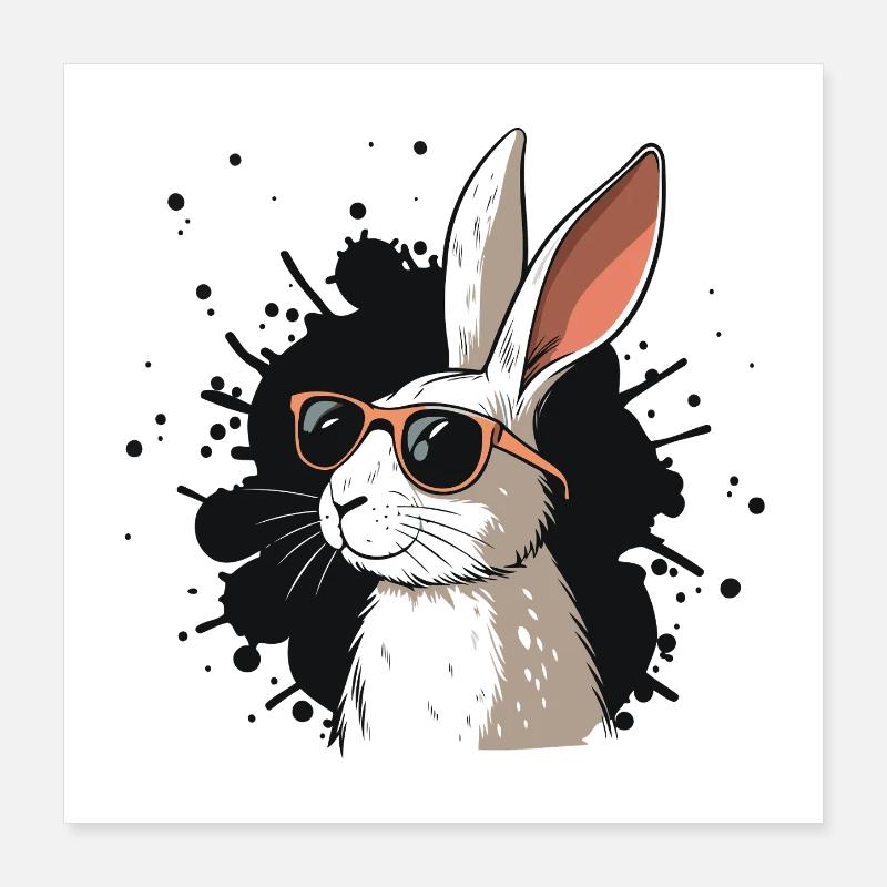 Cool Bunny Glasses on Black Poster 40x40 cm