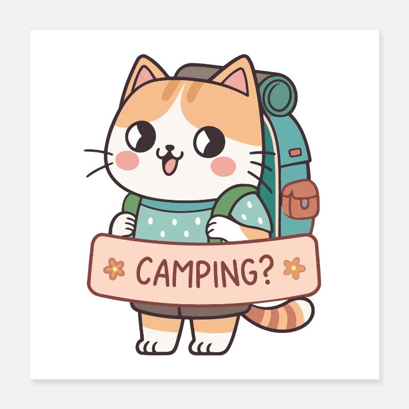 Kawaii Camper Cat Poster 16" x 16" (40x40 cm)