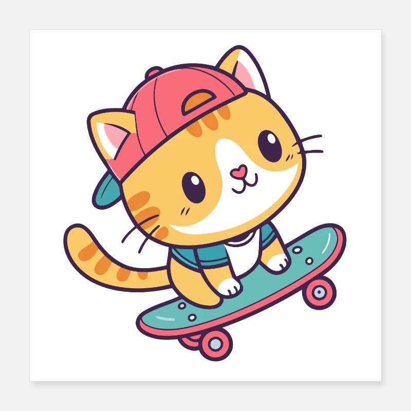 Chat skate coloré Poster 40 x 40 cm