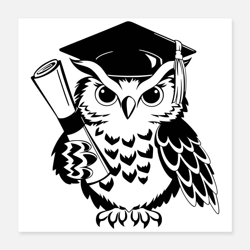 Clever owl with a doctor's hat and diploma Poster 16" x 16" (40x40 cm)