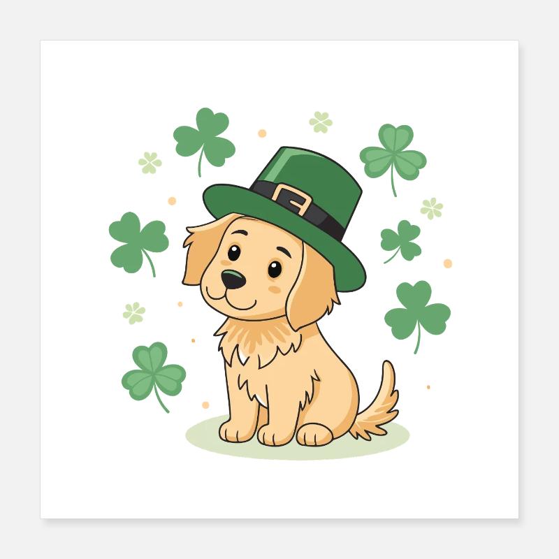 Petit Labrador Chien Leprechaun Trèfles Poster 40 x 40 cm