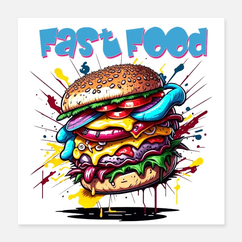 Burger - Hamburger - Fastfood - Poster 40x40 cm - Weiß