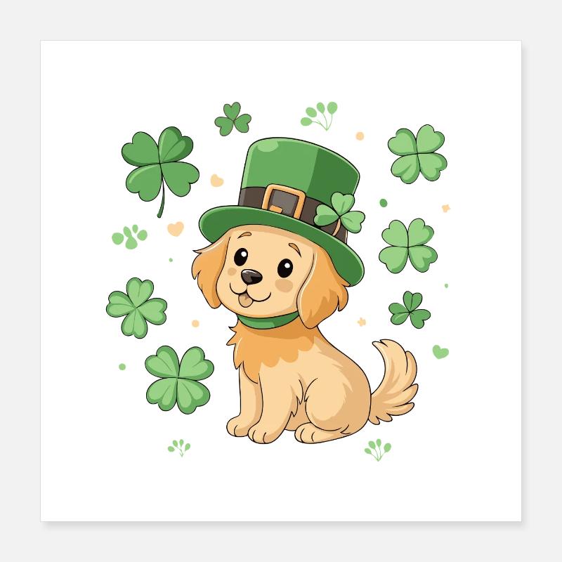 Chien Labrador Leprechaun et Trèfle Vert Poster 40 x 40 cm