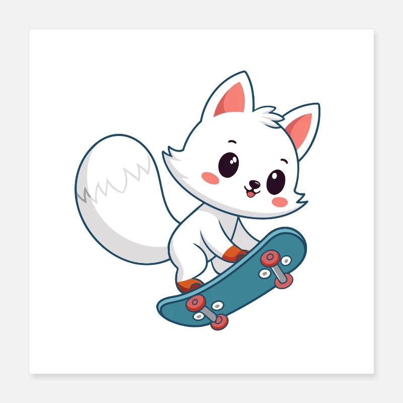 Cute Fox Skateboard Poster 16" x 16" (40x40 cm)