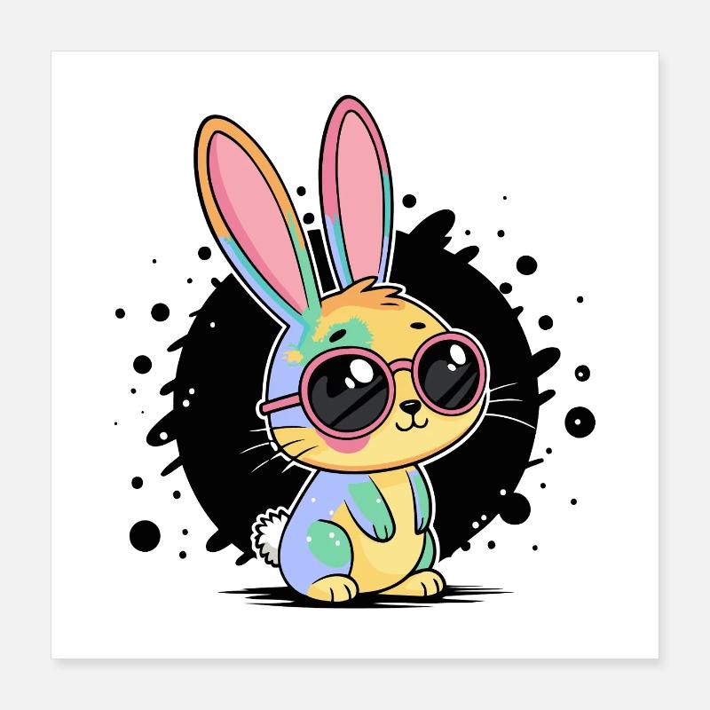 Rainbow Bunny Pastel Glasses Poster 16" x 16" (40x40 cm)