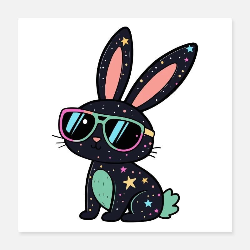Galactic Rabbit Neon Glasses Poster 16" x 16" (40x40 cm)
