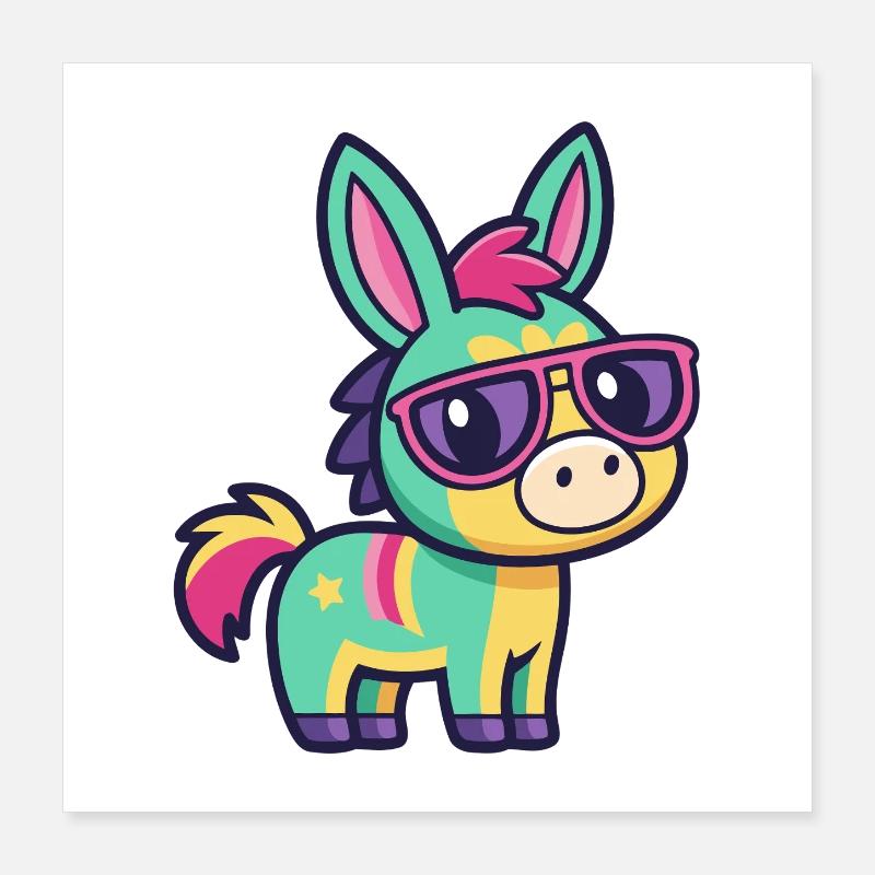 Bunter Esel in Retro-Gläsern Poster 40x40 cm