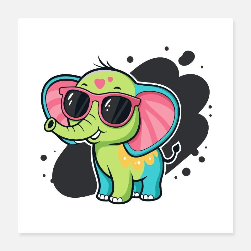 Éléphant coloré en lunettes roses Poster 40 x 40 cm