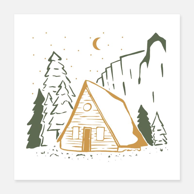 Moonlit Rustic Cabin Night Poster 16" x 16" (40x40 cm)