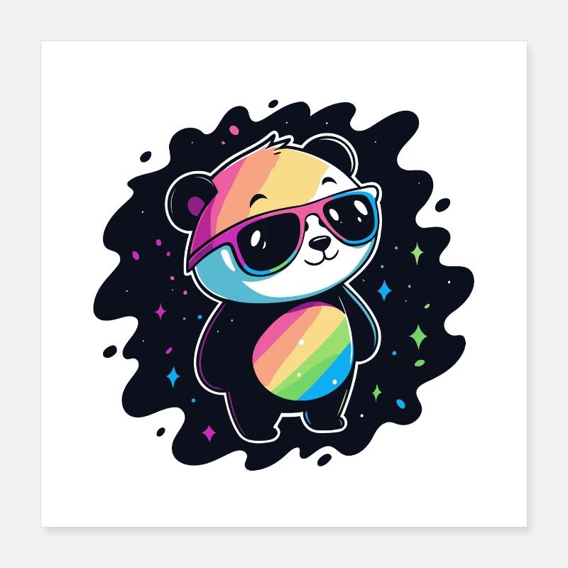 Panda arc-en-ciel galaxie lunettes cool Poster 40 x 40 cm