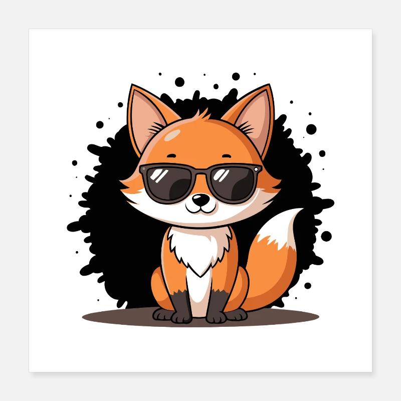 Renard chic lunettes noires Poster 40 x 40 cm