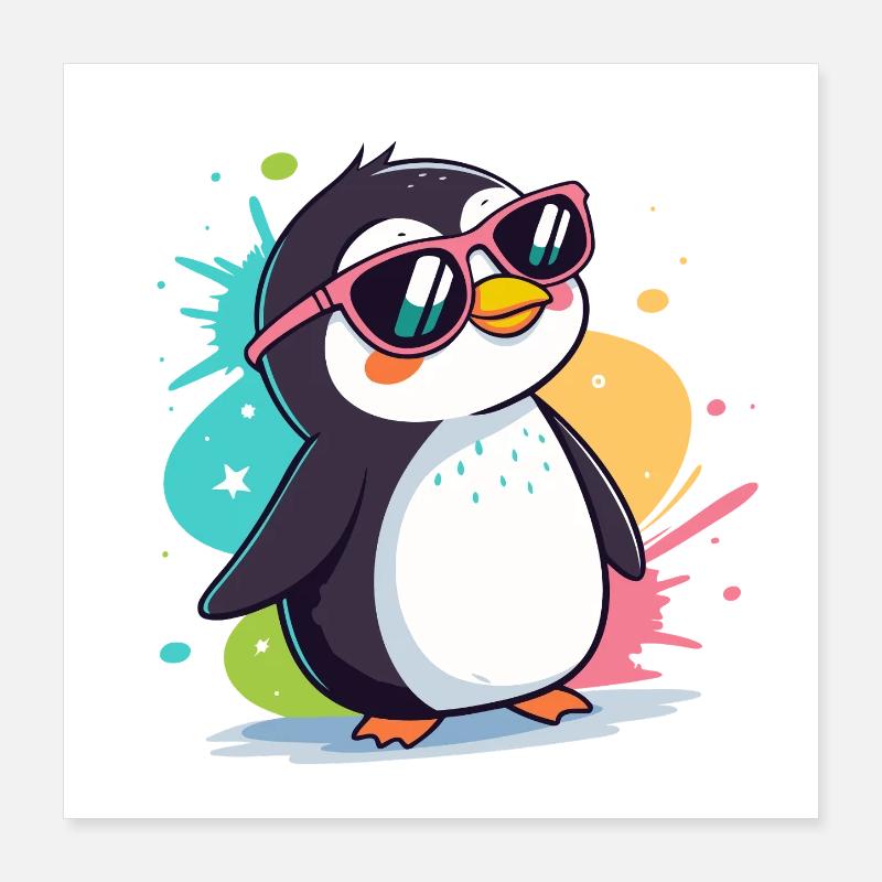Pingouin cool pop lunettes roses Poster 40 x 40 cm