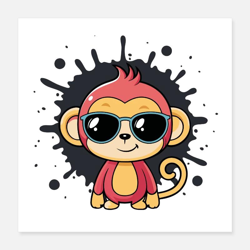 Monkey Chic Splash schwarze Brille Poster 40x40 cm