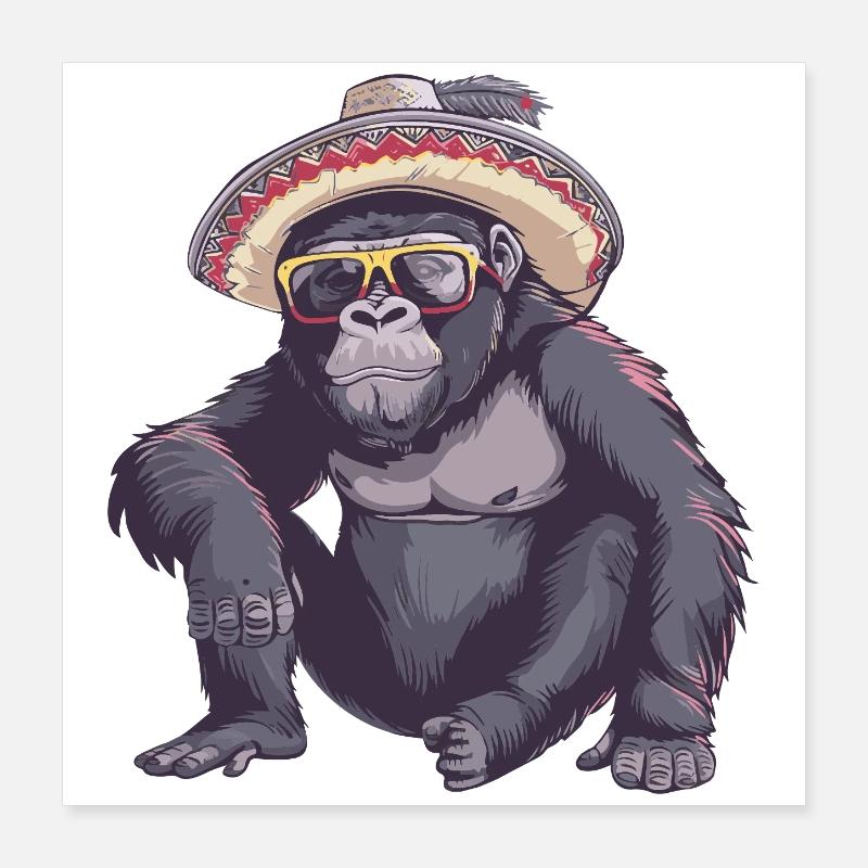 Gorilla Comic Sombrero drôle Poster 40 x 40 cm