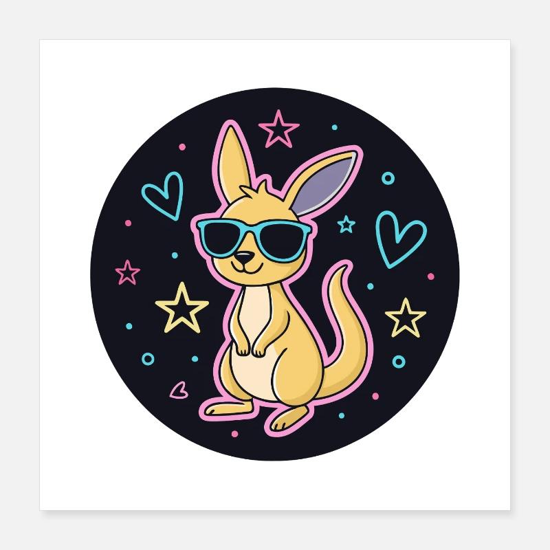 Neon-Känguru-Gläser Poster 40x40 cm