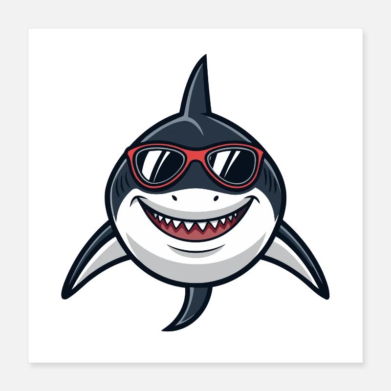Shark Hipster Red Glasses Poster 16" x 16" (40x40 cm)